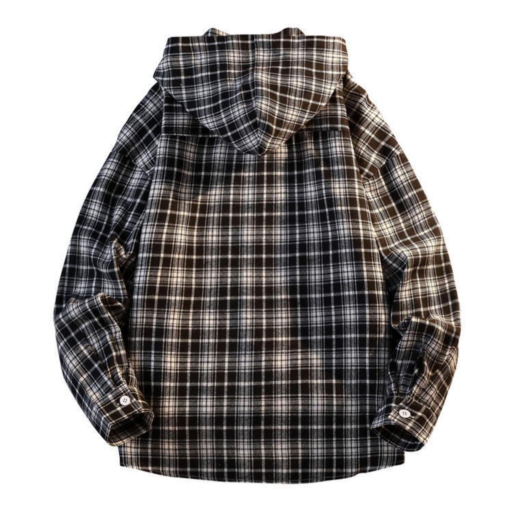 Men's And Women's Loose, Casual And Trendy Printed Checkered Hooded Shirt Men's Long-sleeved Button-down Shirt Jacket
