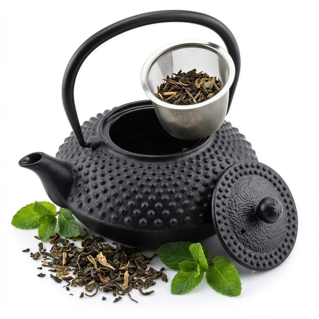 CAST IRON KETTLE 1.25L BLACK STEEL INFuser for Tea and Herbs