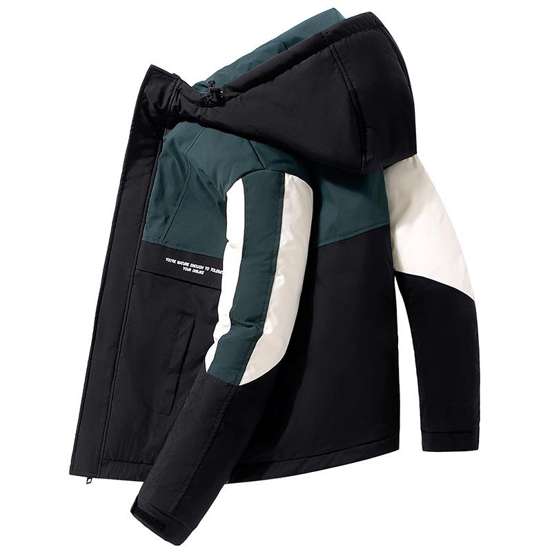 2025 Men's Color Block Hooded Down Jacket - Trendy Korean Style, Thick & Loose Fit for Autumn/Winter