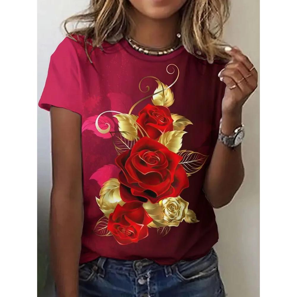 Fashion Flower Print Women's Top Casual Short Sleeve Comfortable Versatile T-Shirts Women’s