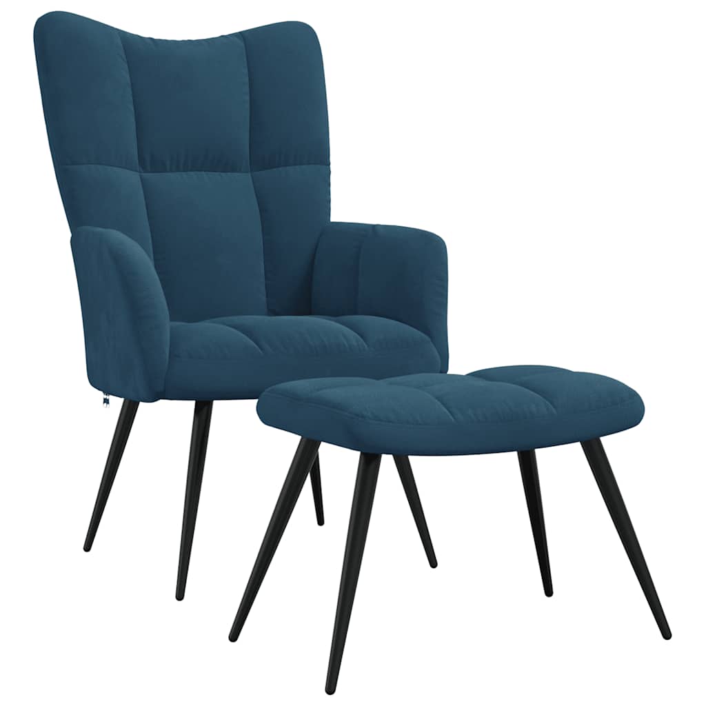 Vidaxl Armchair with Footrest, Blue, Upholstered In Velvet