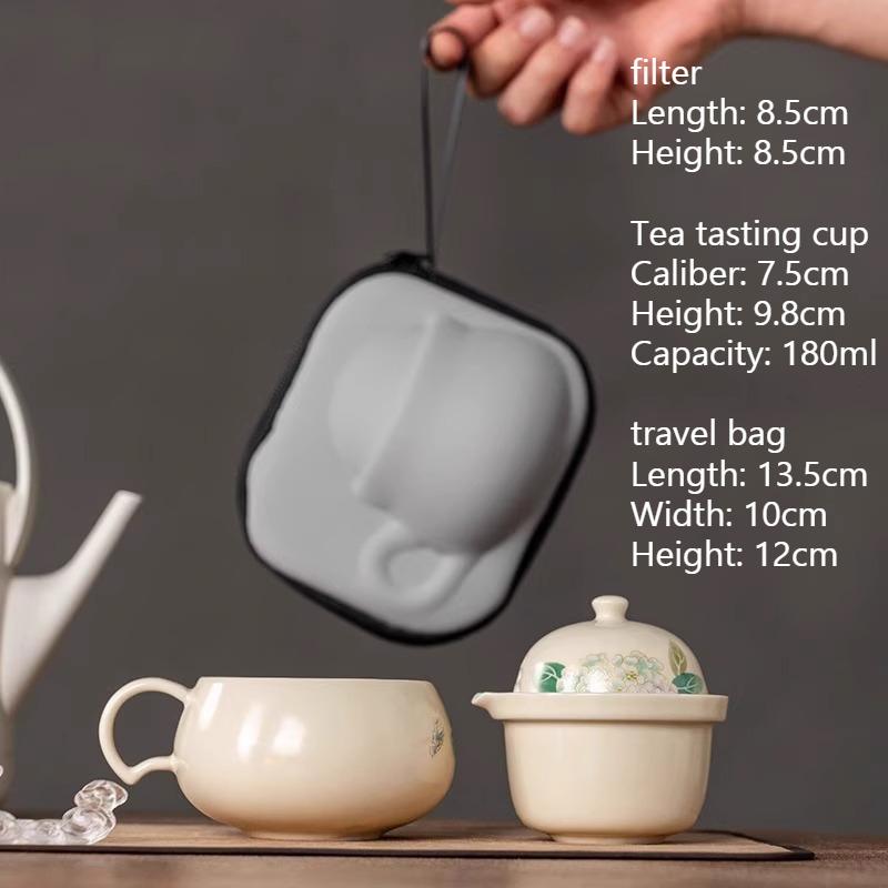 Hydrangea Travel Teaset Outdoor Portable Tea Cup Ceramic Underglaze Color Car Tea Brewing Set Tea Ceremony Accessories