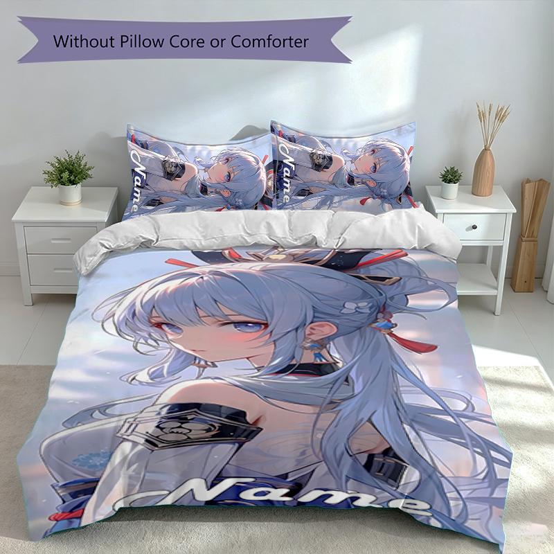 3pcs Custom Name Genshin Impact Ayaka Kamisato Set,Includes 1 Duvet Cover and 2 Pillowcases,All-season Bedroom Decor