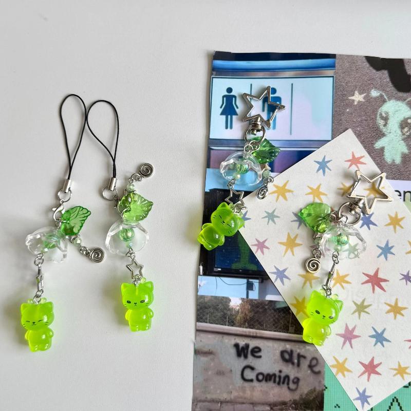 Schattige Lichtgevende Buitenaardse Kat Sleutelhanger Hars Mobiele Telefoon Hanger Tas Bedeltje Rugzakken Portemonnees Hanger Feestcadeau