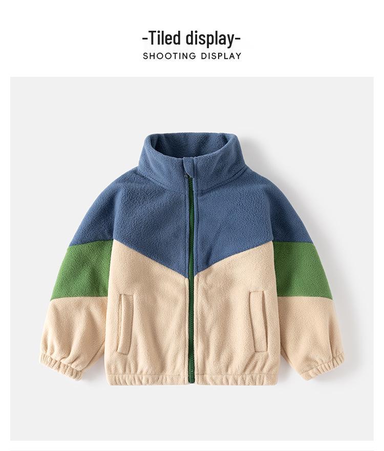 2024 Autumn Boys' Colorblock Fleece Jacket - Casual Children's Top