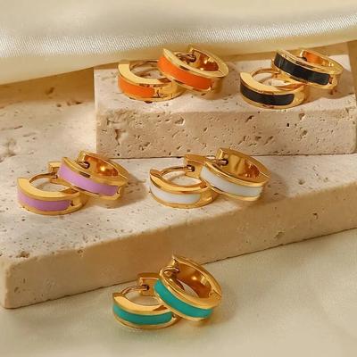 Colorful Enamel Stainless Steel Round Studs Earrings 2023 Stylish Charm Fashion Jewelry Women