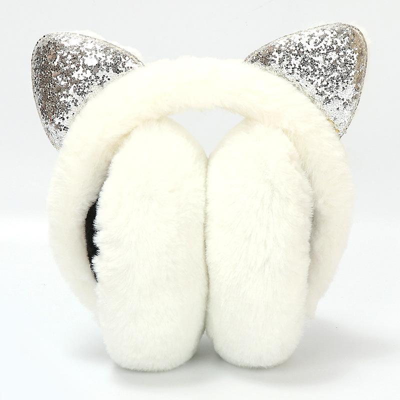 Girls Plush Earmuff Outdoor Windproof Winter Warm Sports Holiday Cute Cartoon Cat Ear Headband Adjustable Earmuffs