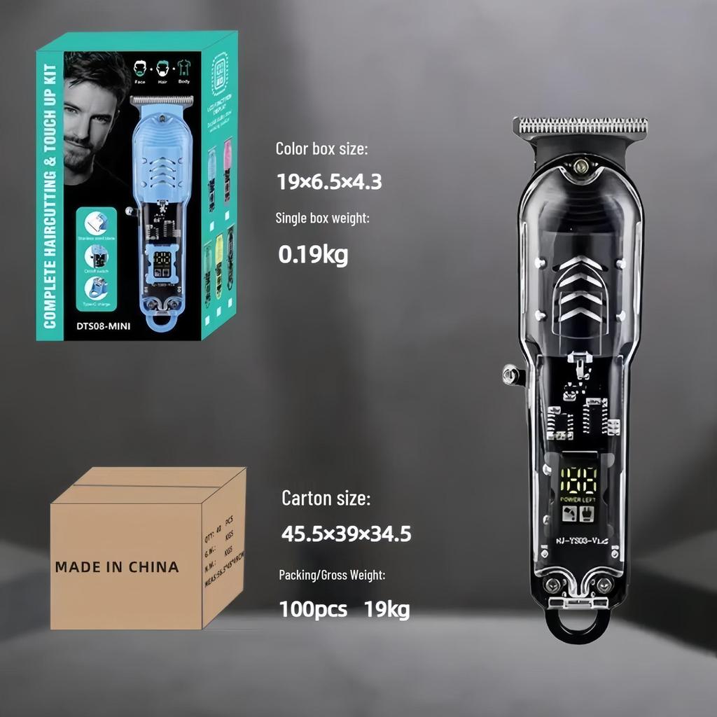 LCD Display Electric Hair Clipper: Transparent Cross-Border Shaving & Oil Head Trimmer for Home Use