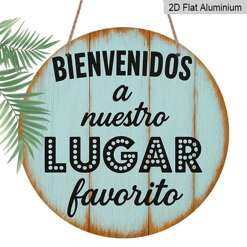

2D Flat, 1pc Suitable for Decorating French Spanish Welcome Aluminum Sign - Vintage Wall Plaque Welcome to Our Favorite Place Round 7.87x7.87 Inch 1pc