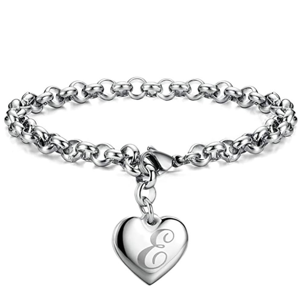 26-Letter Engraved Titanium Steel Bracelet for Women - Stylish European & American Design with English Letters