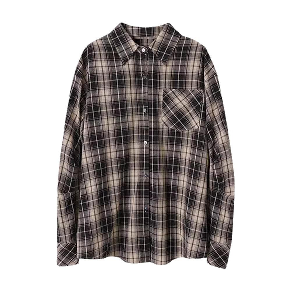 

Американская винтажная куртка-рубашка в клетку, женская тонкая свободная и ленивая куртка-рубашка в клетку, модная солнцезащитная куртка S