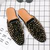 Luxury Italian Outdoor Flat Slippers Men's Leather Leather Sandals Men's Soft Sole Summer Non-Slip Party Casual Slippers Spikes