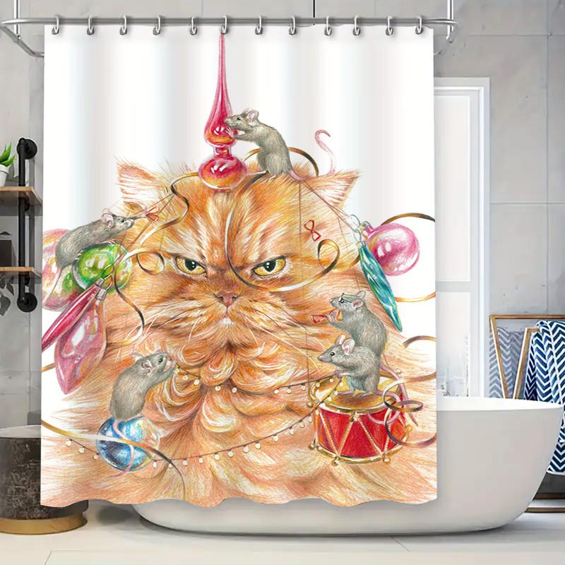 

Modern Colorful Cat Print Shower Curtains For Bathrooms Decor Waterproof Fabric With Rod Pocket Various Sizes Available W60H190(CM)-1 Pcs
