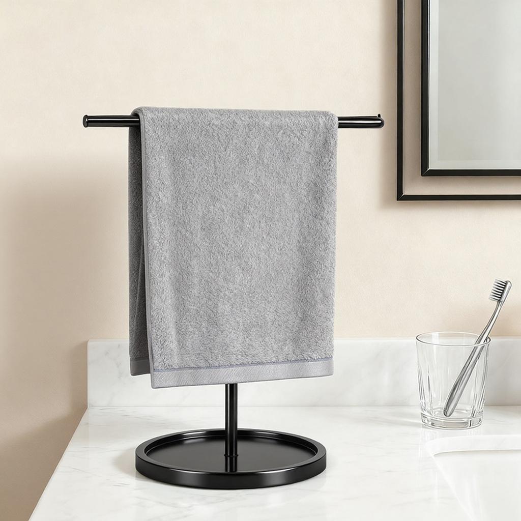 S-Shaped Round Base - Freestanding 2-Tier Towel Holder for Bathroom Kitchen Counter Storage Shelf