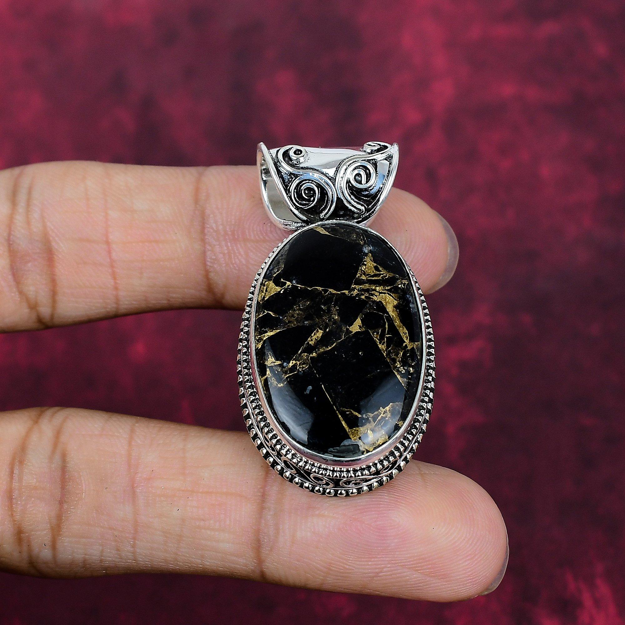 

Медный кулон с черным турмалином ручной работы, кулон из стерлингового серебра 925 пробы, антикварное украшение, для подарка на помолвку 1.77 Inches чёрный