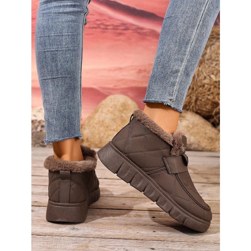Plus Size Women's Snow Boots with Faux Fur Lining, Chunky Sole Slip-On Winter Shoes, Wide Width Non-Slip Comfort Walking Shoes Arch Support