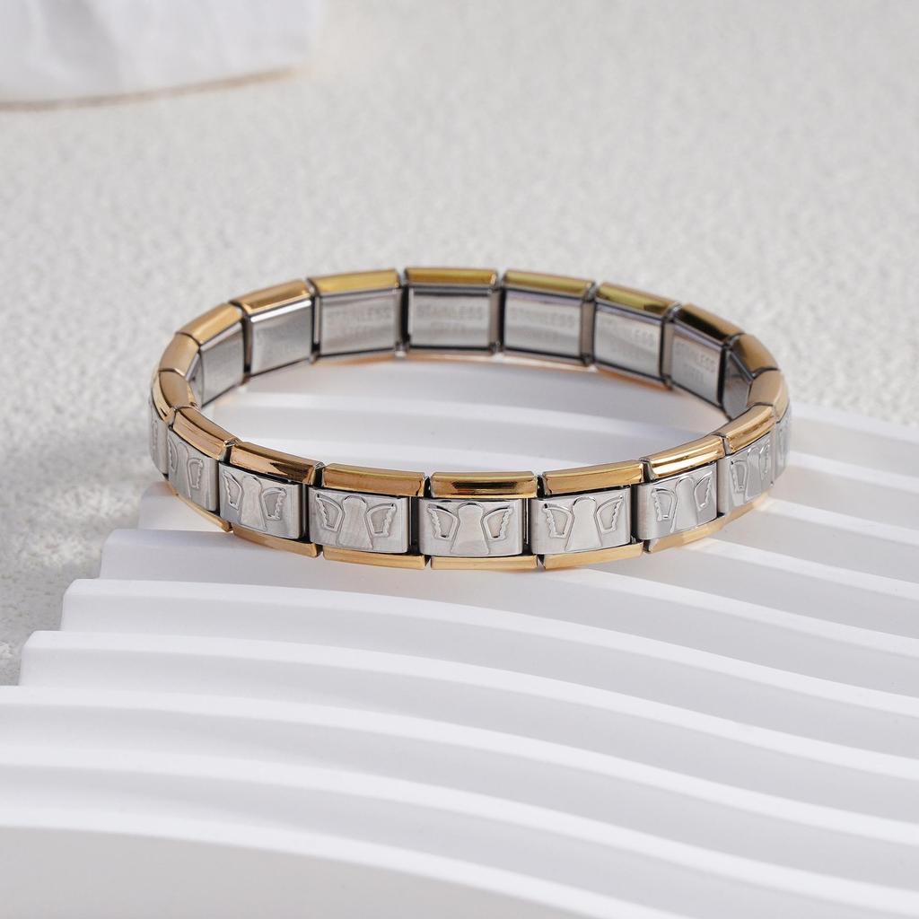 Italian Stainless Steel Love Heart & Star Modular Bracelet - Detachable Elastic Watch Band, European & American Fashion.