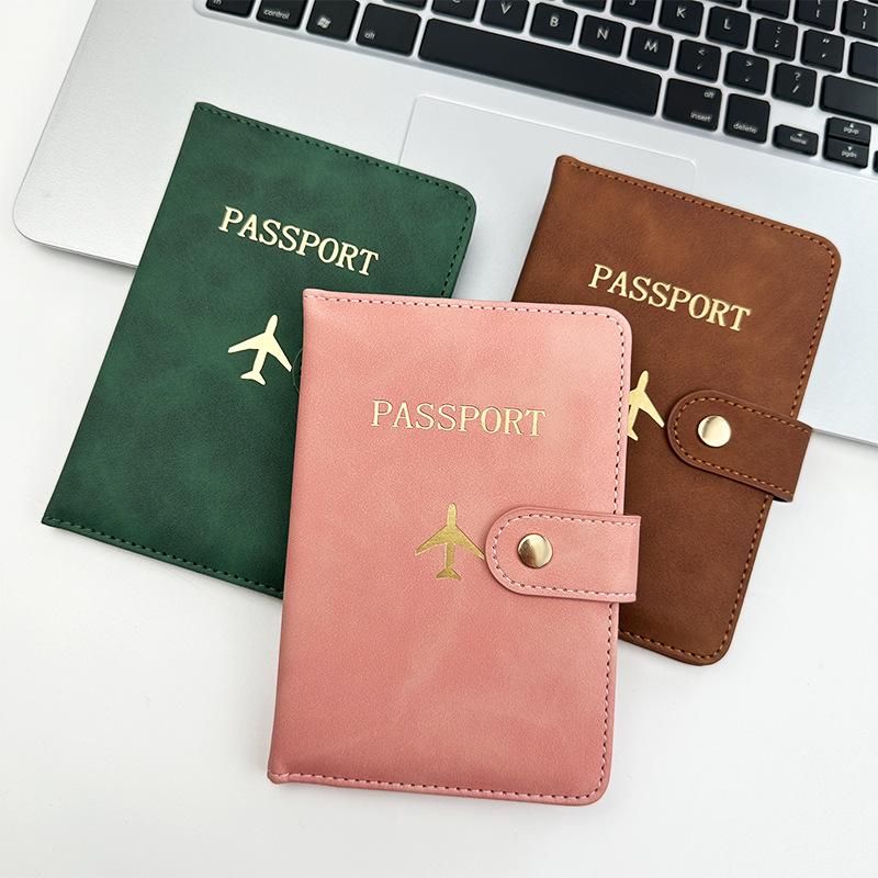 Leather Passport Holder with Airplane Buckle & Multi-Card Slots - PU Passport Protection Set