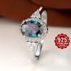 This elegant oval diamond ring is made of 925 sterling silver with a circular design