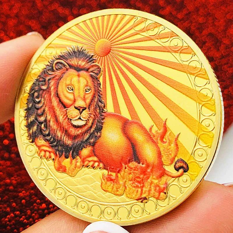 Twelve zodiac signs, color printing, Scorpio gold-plated color printing commemorative medal, Love Gemini decoration gold coin Libra coin, gift box set
