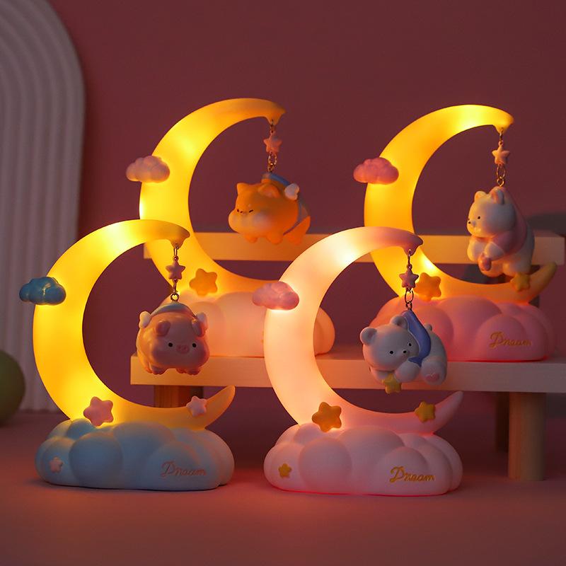 Moon Fairy Tale Night Lamp - Creative and Cute Resin Rubber Star Lamp - Warm Color Bedside Night Lamp - Birthday Gift