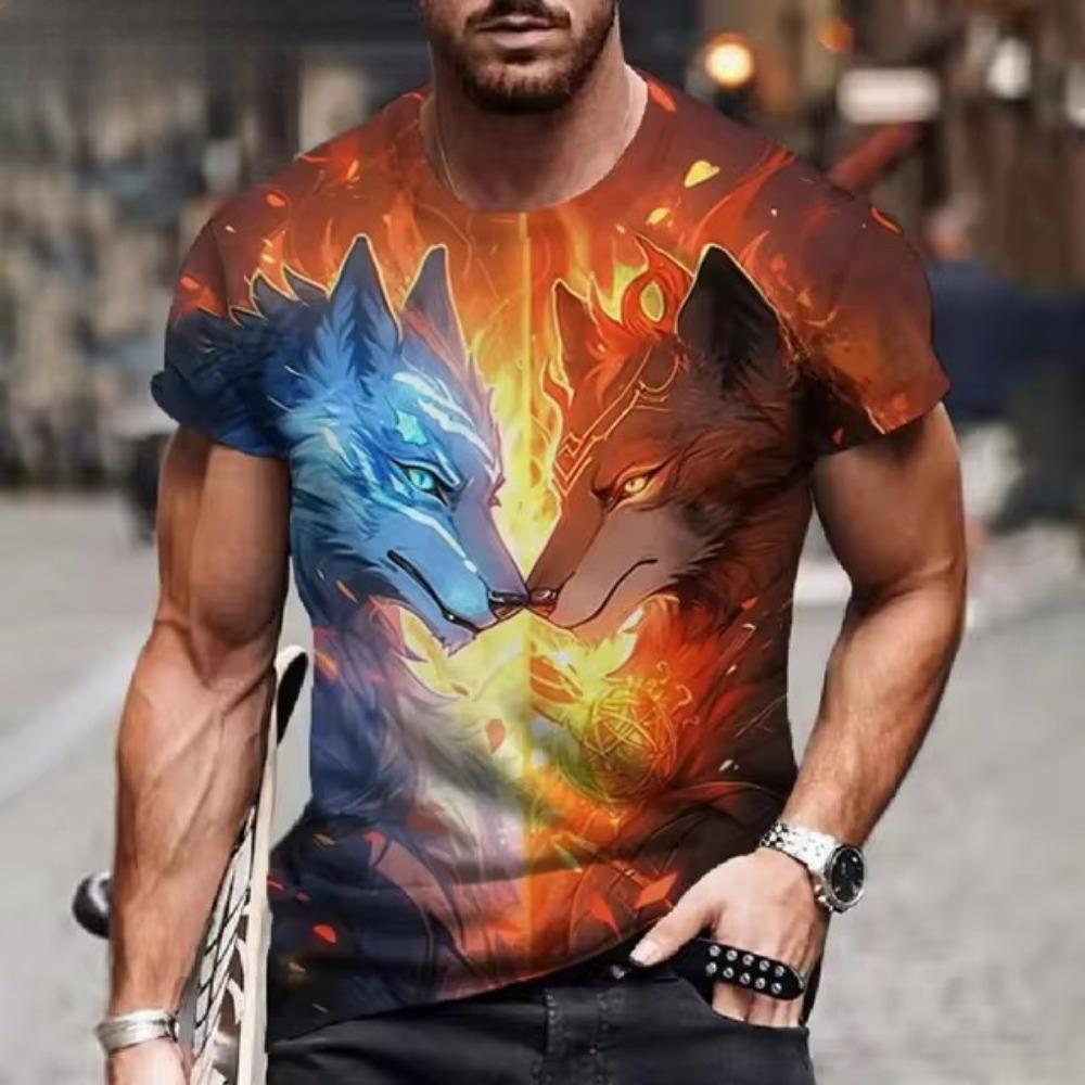 New Ferocious Animal Pattern 3D Printed Men's Street Round Neck Short Sleeved T-shirt