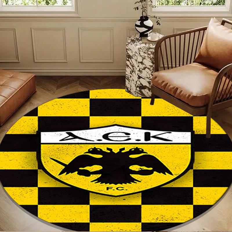 AEK AthensGolden And Black Crest Design Round mat Home Decor, Chair rug For livingroom,Bedroom, doormat home decor Birthday Gift Christmas Gifts