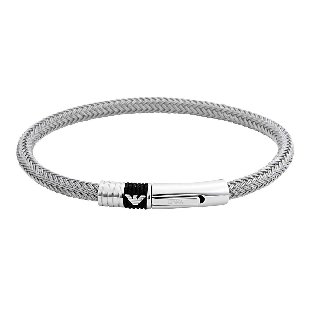 Emporio Armani Nerezový drátěný náramek se stříbrným pánským logem orla, (EGS1623040) [Použitý]