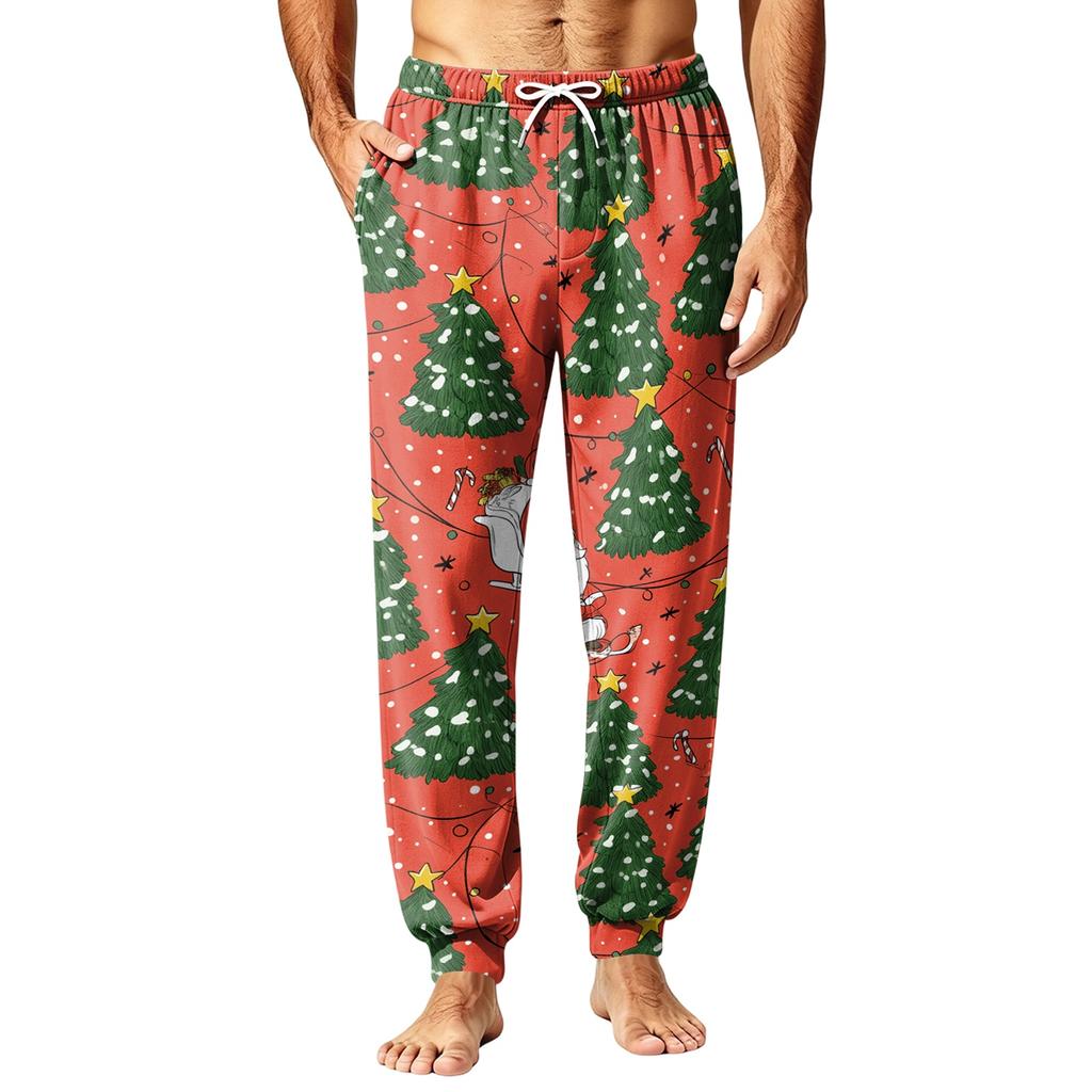 Men's Christmas Pajama Pants with Holiday Print for Fall and Winter Sleep Wear
