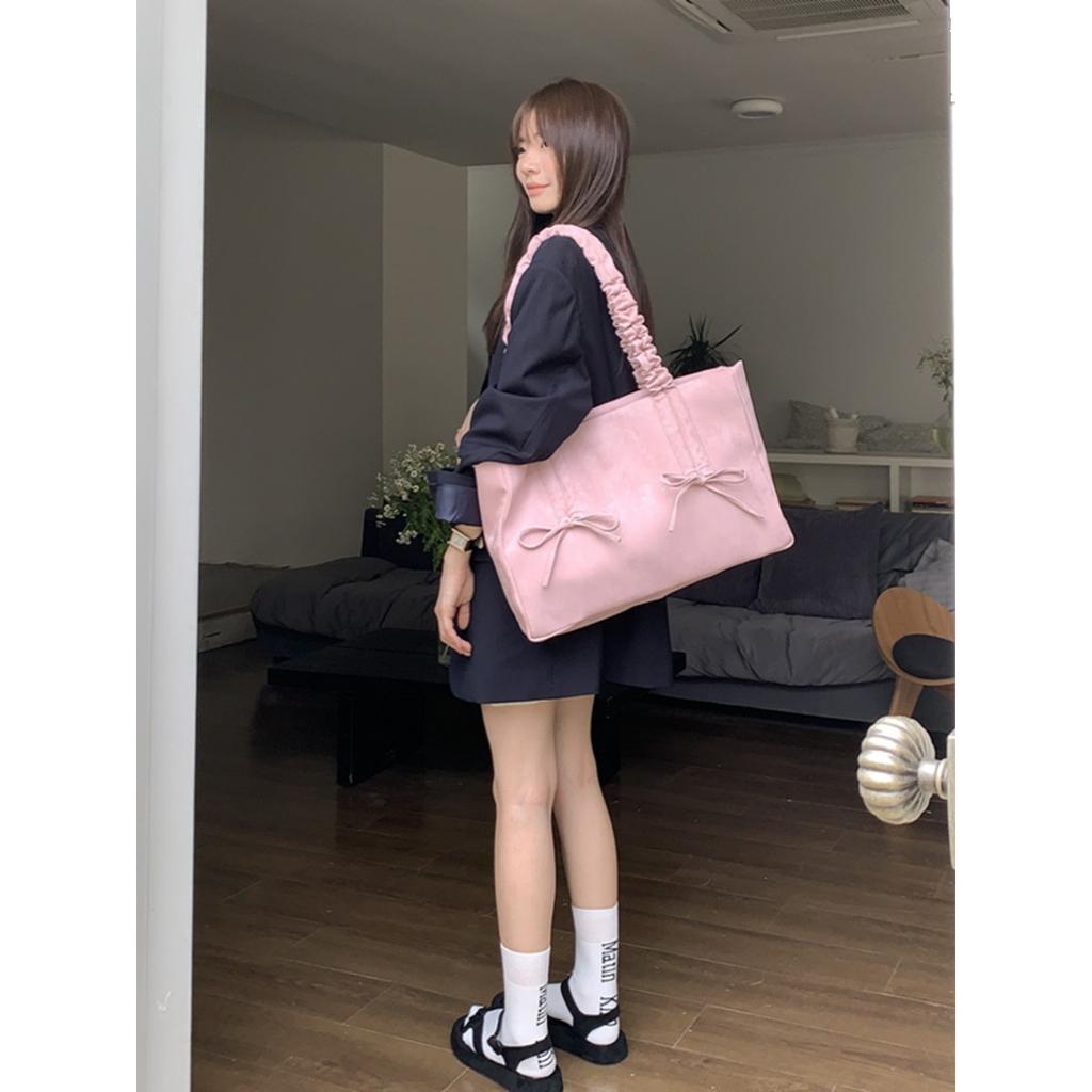 Pleated Bow Bag Women's Trendy Fashion Tote Bag Large Capacity Cloth Bag