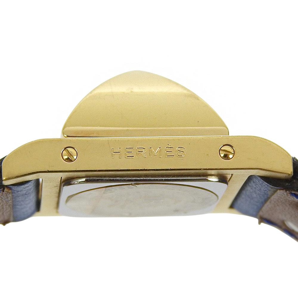 Hermes Medor Saatler Mavi/Para Beyaz Kadran Altın Kaplama/deri Kuvars Analog gösterge Kadın Kullanılmış