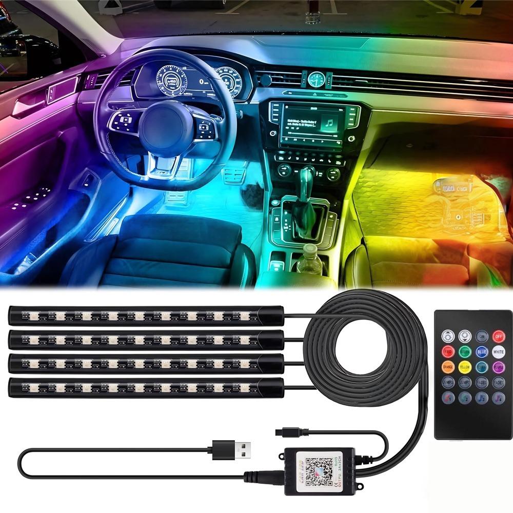 Car Interior Lights,5V LED Strip Lights with USB Adapter Ambient Car Lighting Kit Remote Control Music Sync Color Change Strip Lights For Trucks