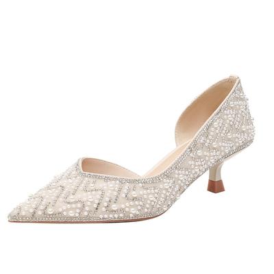 Pedrería Perla Xiuhe Tacón Alto Premium Dama de Honor No Cansado Vestido de Boda Novia Zapatos de Boda Zapatos Individuales