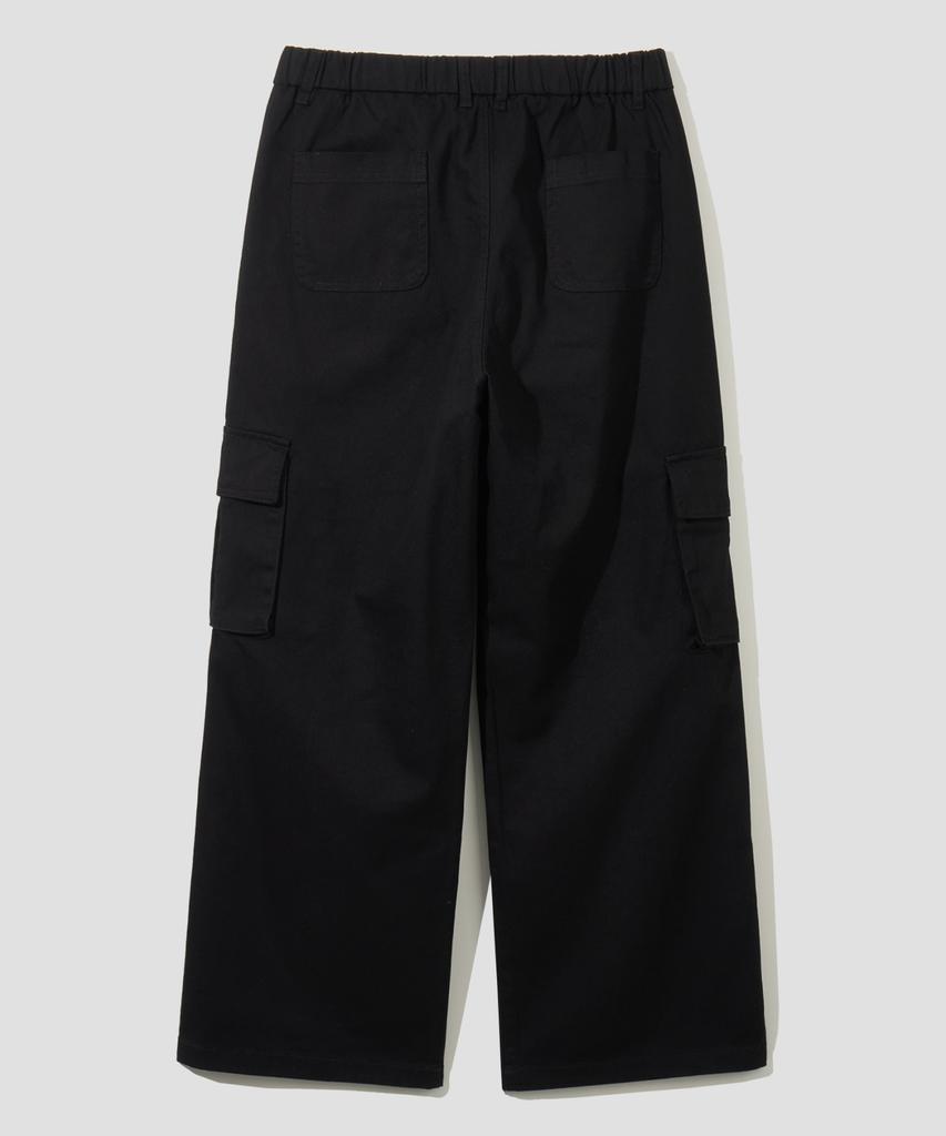 AGOD Wide Big Pocket Cotton Cargo Elastic String Pants [Black]