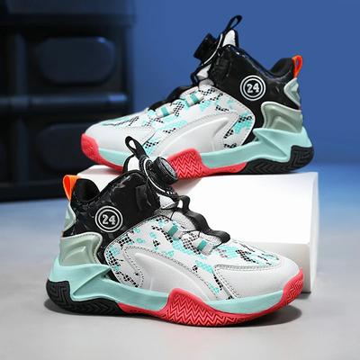 Children's Actual Combat Basketball Shoes Large Children Boys Rotary Button Breathable Mesh Surface Student Non-slip Sneakers