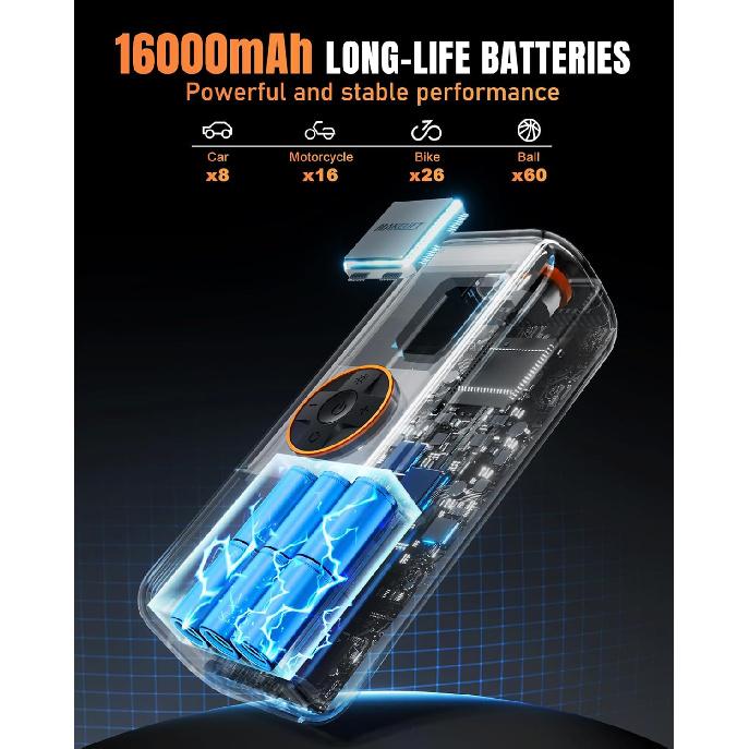 Tire Inflator Portable Air Compressor, 150PSI Air Compressor For Car Tires, Cordless Bike Pump With Pressure Gauge & LED Light, Tire Pump For Cars,