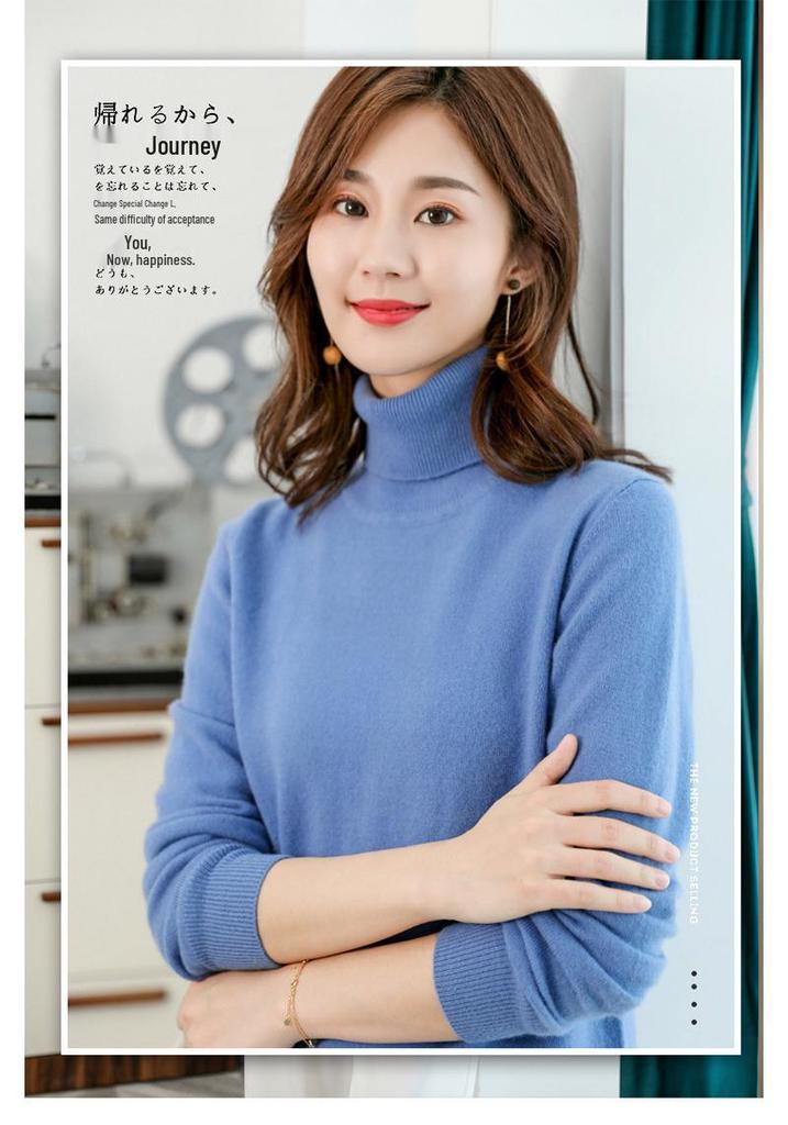 2025 Autumn/Winter Women's Pure Wool High Neck Cashmere Pullover - Solid Color, Loose Fit, Short Knit Sweater