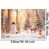1 PC 2D Background Cloth "Christmas Wonderland Forest Curtain: Snowman  Reindeer Accompany  Lanterns Shine In Winter