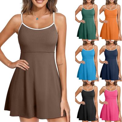 Damen Frühling Sommer Tops Damen Geripptes Kleid Verstellbare Schultergurte Hosenträger Kleid