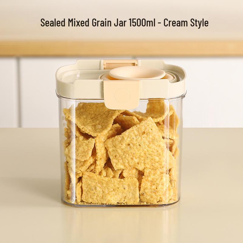Retractable Seal Grain Storage Jar with No-Open Lid for Kitchen Cereal and Coarse Grains.