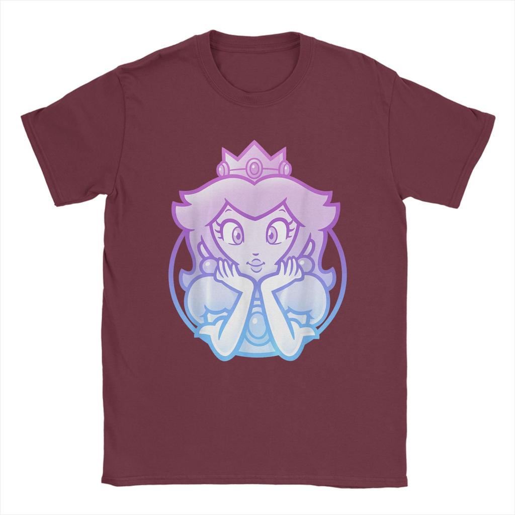 Unisexs TShirts Super Marios Princess Peach Gradient Portrait Amazing Cotton Tees T Shirt Round Neck Clothes New Arrival