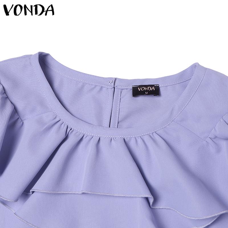 VONDA Damen Sommer Rüschen Rundhals Kurzarm Blusen