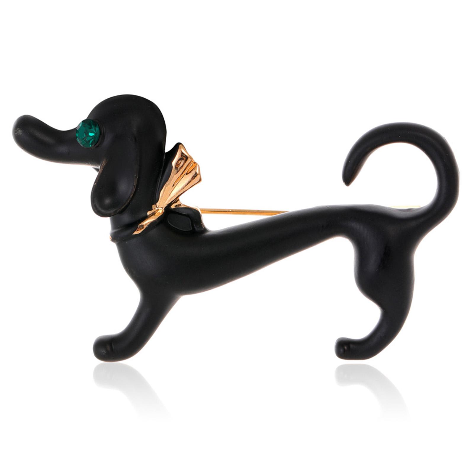 Dog Brooch Pin Creative Cute Dachshund Dog Animal Pin for Scarf Clothes Decoration B чёрный
