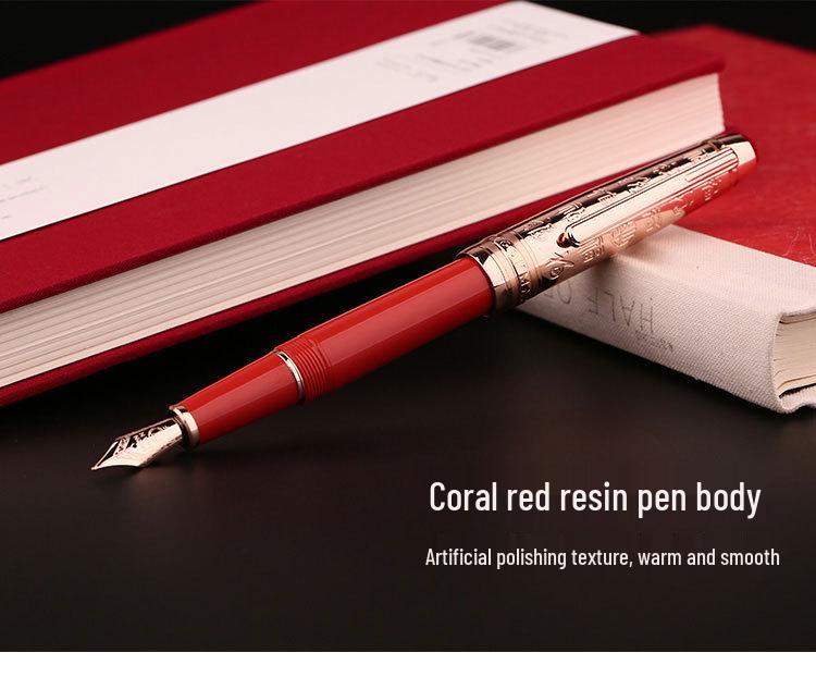 MoonMan P135 Fountain Pen, Fine Nib, Fu Character, Limited Edition Gift Box, Red Rose Gold Unisex