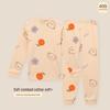 Children's Antibacterial Cotton Pajama Set: Crew Neck Top & Pants for Autumn/Winter, A-Class Warm Homewear for Girls.