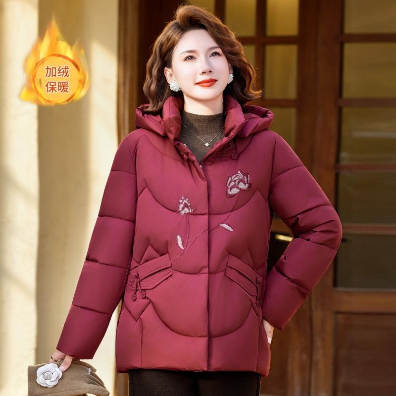 Medium and old women's down cotton clothes Medium and long mother winter clothes Loose hooded 0 elderly grandmother winter coat