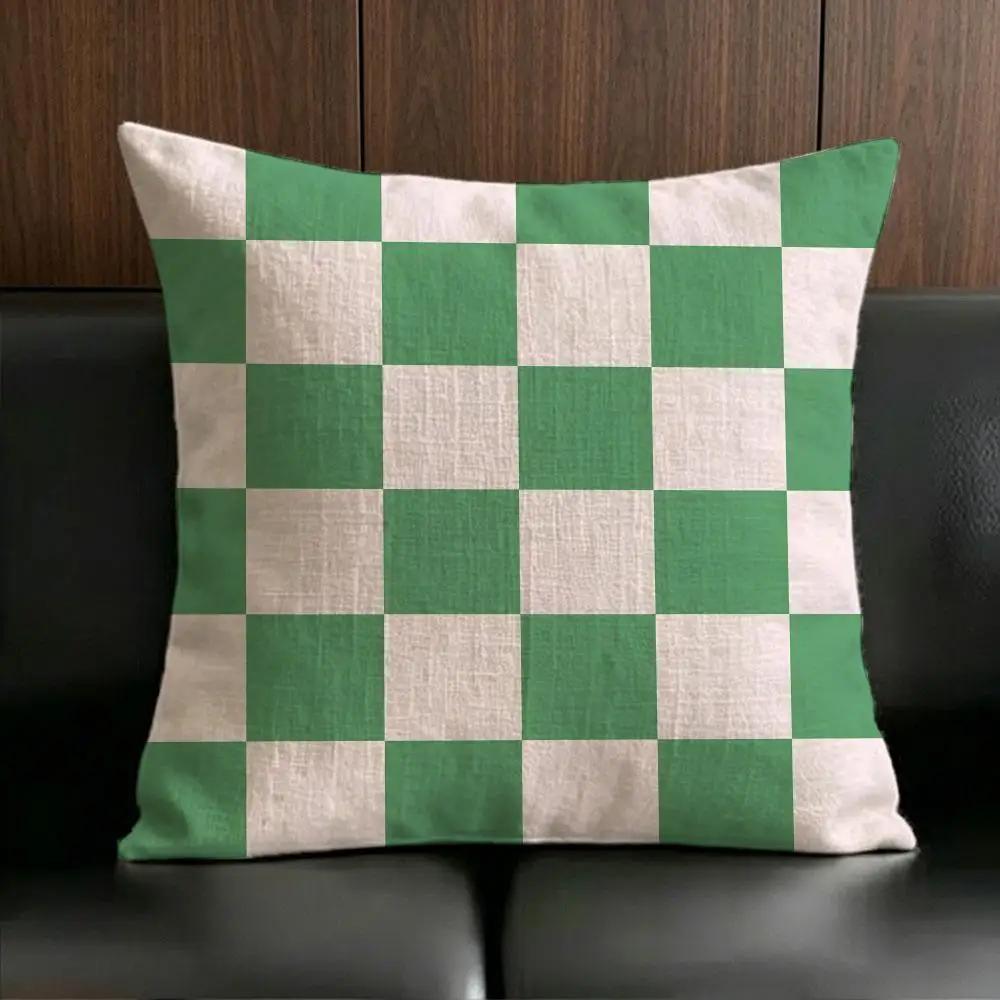 Merchandise Anime Checkerboard Cushion Cover Anti Dustmite Pillowcase Invisible Zipper Silky Short Plush Sofa Cushion Cover