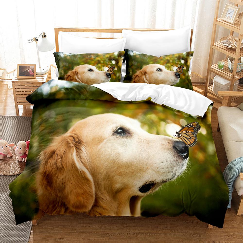 3D Digital Printing Bedding Four-piece Set Three-piece Set Animal Puppy Bed Sheet Quilt Pillow