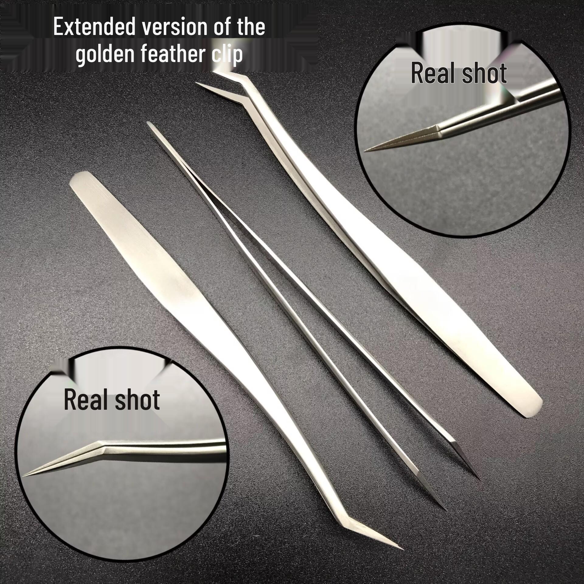 Gold Feather High-Density Eyelash Extension Tweezers - Dolphin Clamp & Bent Tip