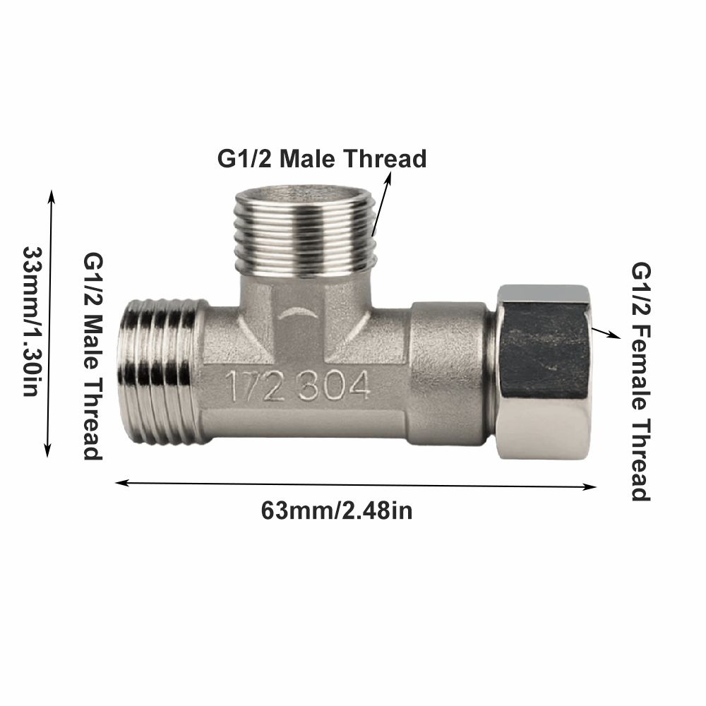 2PCS Stainless Steel Pipe Joint 3 Way 3 Way Diverter Durable Water Pipe Connector  Home Water System